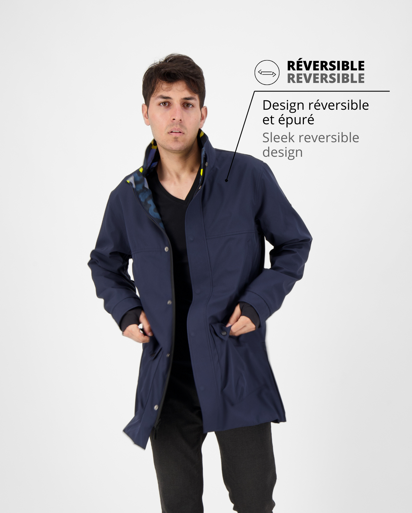 parka vélo réversible bleue marine