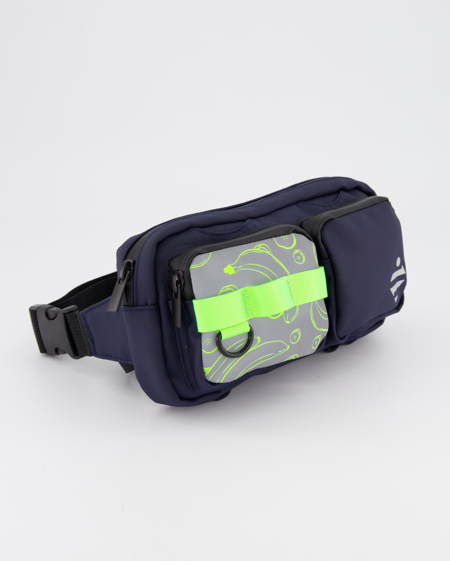 Sac banane vélo imperméable ceinture ajustable bleue marine aux motifs banane jaune fluo