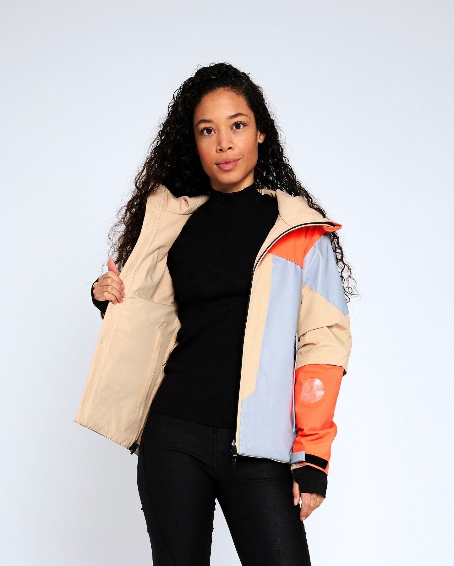 veste réversible beige orange fluo